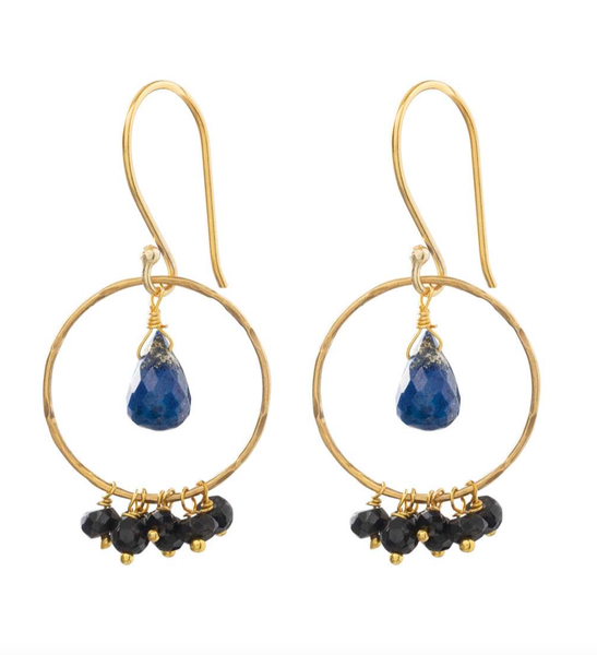 Fireworks Lapis Lazuli Black Onyx Gold Earrings  a Beautiful Story